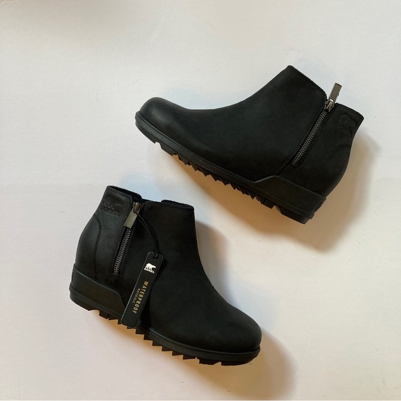 Sorel Shoes Sorel Evie Black Zip Wedge Heel Waterproof Boots